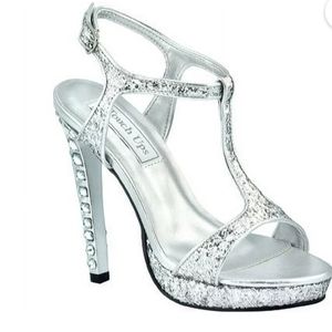 Sparkly Silver high heeled sandal shoes Size 9